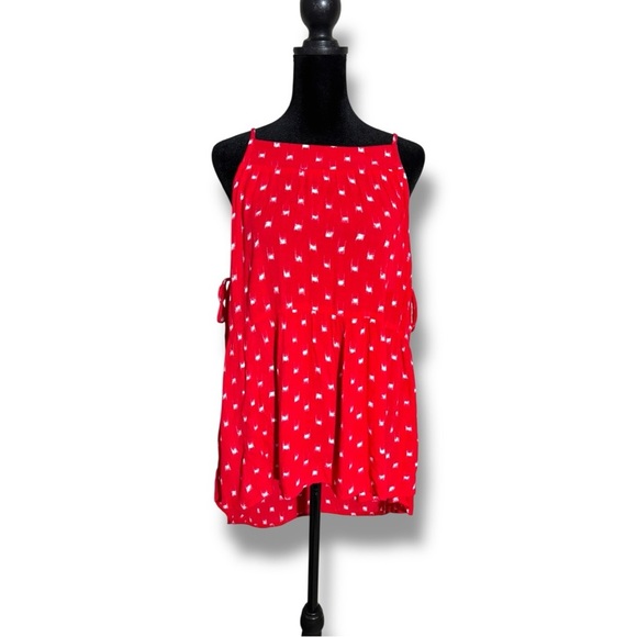 Universal Thread Red With White Pattern Sleeveless Adjustable Tiered Tank Top - Picture 3 of 16